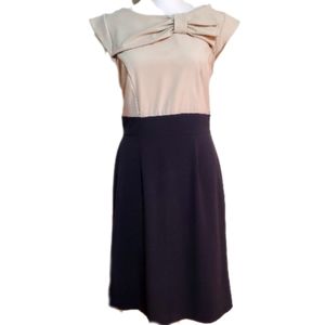 Olivia Matthews rayon blend tan & black cap sleeve sheath career dress. 8. NWOT